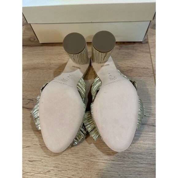 Loeffler Randall Penny Gold Pleated Bow Heel Size 6 NIB Glam Dressy Knotted Top - Picture 11 of 14